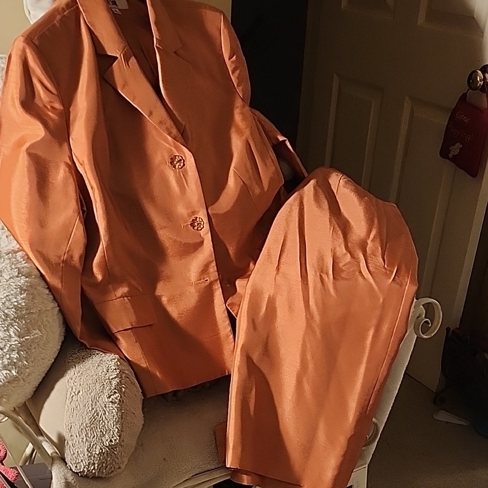 Stylish Orange Blazer and Skirt Set